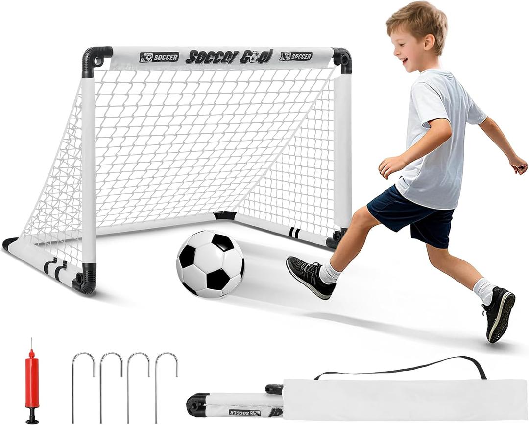 KETIEE Kids Soccer Goals for Backyard: 35" x 23" Mini Foldable Football Goals Set, Portable Kids Soccer Goal with Carry Bag & Soccer Ball for Garden Outdoor Indoor, Soccer Toy for Boys Girls Ages 3+