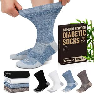 NOLUNT Diabetic Socks for Men,3 Pairs Crew Diabetic Neuropathy Socks for Men 6-9 9-12 (Dark Blue+White+Black-Large)
