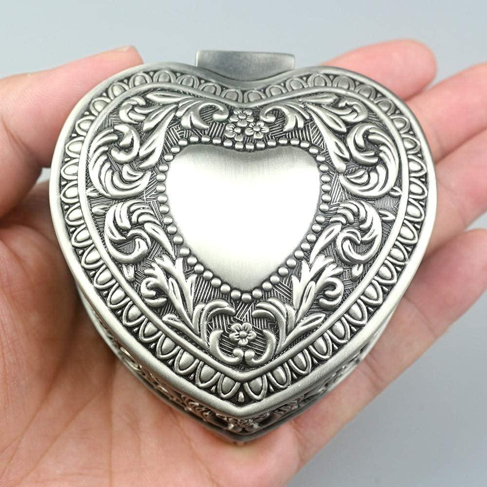 ROSIKING Heart-Shaped Emboss Alloy Metal Music Box Wind Up Antique Jewelry Musical Boxes Christmas Birthday Valentine's Day Gifts Plays Howl's Moving Castle-Merry Go Round of Life