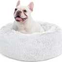Bedsure Calming Dog Bed for Medium Dogs - Donut Washable Medium Pet Bed, 30 inches Anti-Slip Round Fluffy Plush Faux Fur Cat Bed, Fits up to 45 lbs Pets, Frost Grey