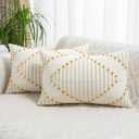LILEPOY Boho Throw Pillow Covers 12x20 Set of 2 Decorative Pillow Cover Farmhouse Lumbar Pillowcase Modern Soft Textured Pillow Cases Neutral Striped Pillow Covers for Couch Sofa Bed, Yellow