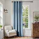 jinchan Linen Textured Room Darkening Curtain 90 Inches Long for Living Room Denim Blue Thermal Insulated Grommet Top Window Drape for Bedroom 1 Panel Denim Blue, 52"W x 90"L