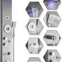 ELLO&ALLO Stainless Steel Shower Panel Tower System,LED Rainfall Waterfall Shower Head 6-Function Faucet Rain Massage System with Body Jets, Brushed Nickel
