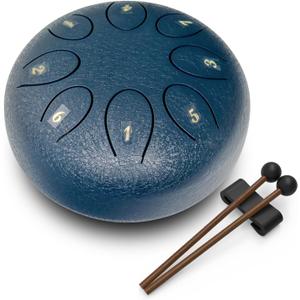 REGIS Steel Tongue Drum 6 Inch 8 Notes, Rain Drum Style Calming Percussion Instrument for Relaxation & Meditation, Musical Gift for Adults & Beginners(Navy)