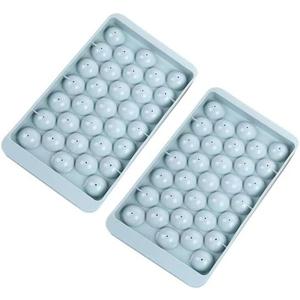 Round Ice Cube Tray, mini Ice Ball Maker Mold with lid for Freezer Circle Ice Cube, Sphere Ice for Chilling Drinks Coffee Juice tea 2 Trays (Blue)