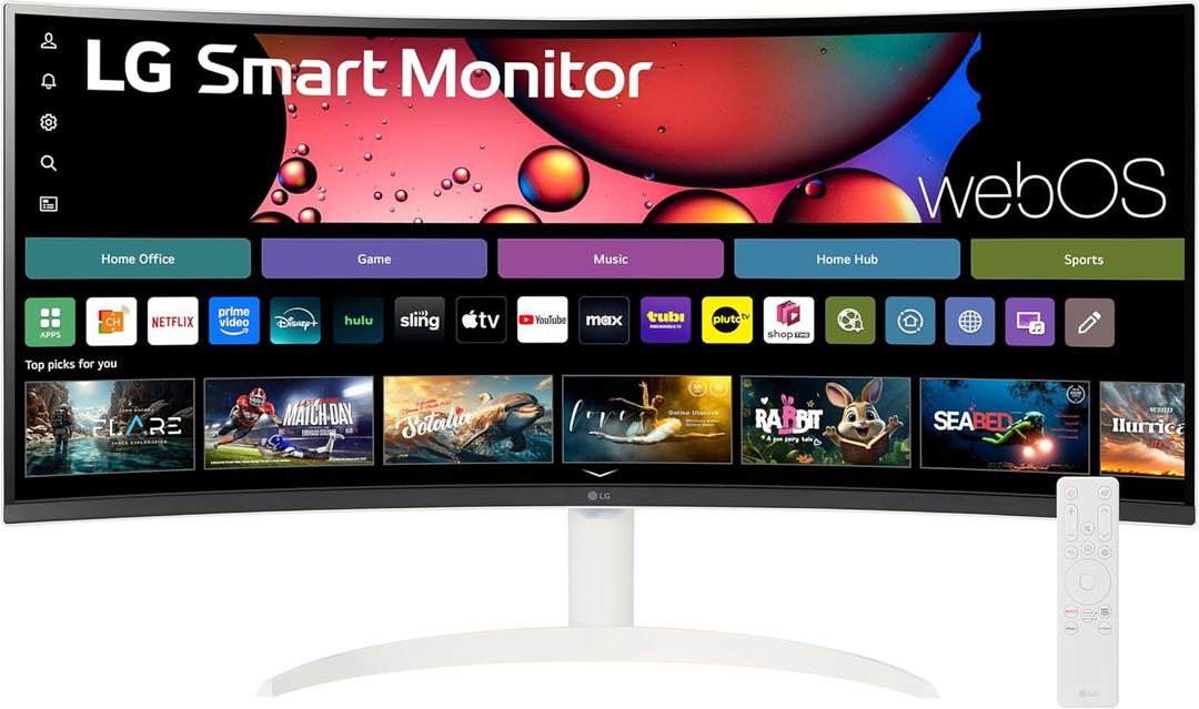 LG 34SR60QC-W 34-inch QHD (3440x1440) Curved Smart Monitor with Streaming, UltraWide Screen, webOS, HDR10, 100Hz, Built-in Speaker, AirPlay2, Screen Share, Bluetooth, ThinQ App, White
