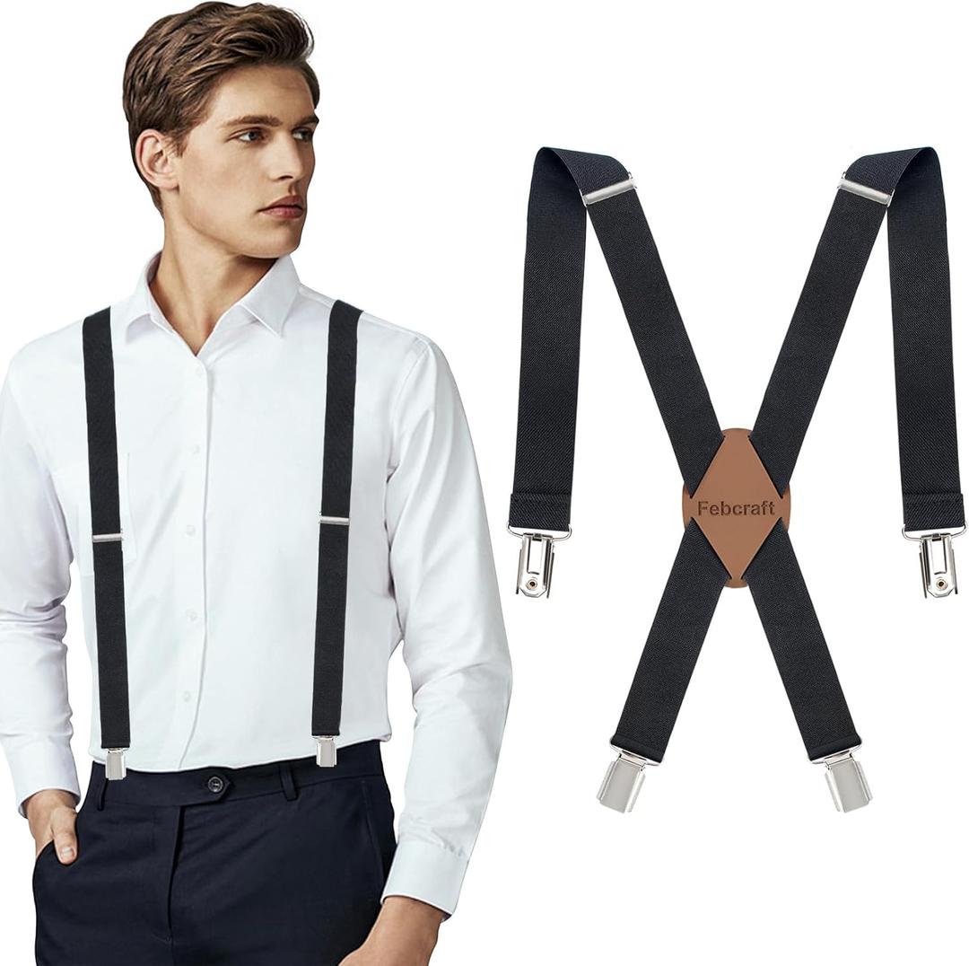 Suspenders for Men 1 Inch Wide,Strong Metal Clips with rubber,Men's Suspenders Xback pad Rubber Adjustable