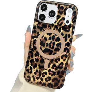 Jmltech for iPhone 17 Pro Max Magnetic Case Cheetah Print Leopard Aesthetic Bling Case Cute Clear Silicone Shockproof Protective Phone Cases Gold, Leopard
