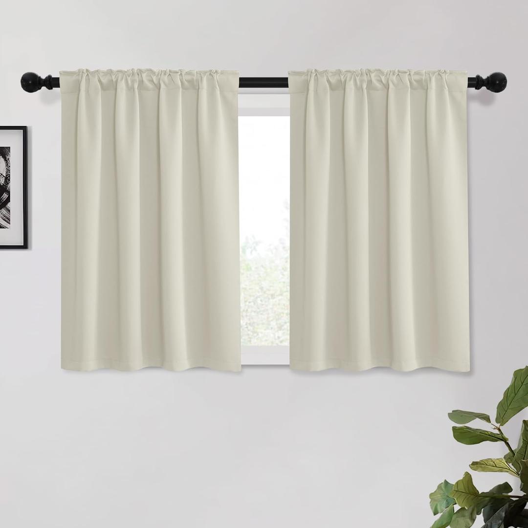 KGORGE Short Curtains for Small Window, Privacy Thermal Insulated Bathroom Curtains Noise Reducing Drapes for Kitchen Cafe Living Room, Back Tab Rod Pocket, W34 x L45 inches, Beige, 2 Panels