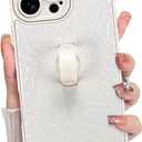 KANGHAR Compatible with iPhone 16 Pro Max Case, Silicone Wave Ripple Cute Pattern, Wristband Kickstand Camera Protection Soft Slim Cover for Girls Women -White