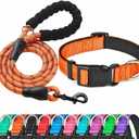 Ladoogo Reflective Dog Collar Padded with Soft Neoprene Breathable Adjustable Nylon Dog Collars for Small Medium Large Dogs (Medium (Pack of 1), Orange Collar+Leash)