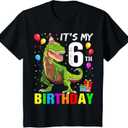 Kids It's My 6th Birthday Happy 6 Year T-Rex Boys T-Shirt, Small