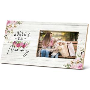 SRADMO Nanny Gifts - World's Best Nanny 12x6 inch Wooden Tabletop Photo Frame