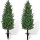 3FT Artificial Cedar Topiary Trees Set of 2, Realistic Fake Plants with Ground Spike, UV Resistant Faux Plants Indoor Artificial Plants Outdoor Fake Tree for Porch Garden Home Offices Décor