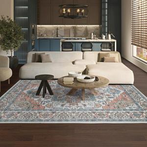 Area Rug 57, Large Vintage Boho Rug,Ultra-Soft Low Pile, Washable, Non Slip,Stain Resistant, Printed Carpet for Living Room Bedrooms Playroom Office Kitchen,Red/Beige