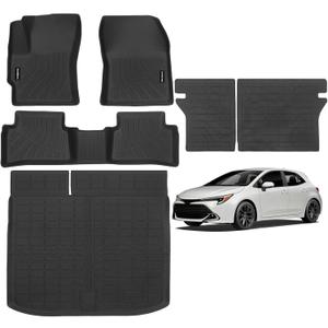 Naibeve Floor Mats for Toyota Corolla Hatchback 2019-2025 2026(Not for Corolla Cross & Sedan)- All Weather for Corolla Hatchback Floor Mats Trunk Mat Backrest Mats Accessories