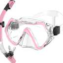 Snorkeling Gear, Dry Snorkel Set180 Panoramic Wide View,Anti-Fog Scuba Diving Mask, Professional Snorkeling Gear for Free Breathing, Swimming, Diving (AdultsNot fit for kids, Pink)