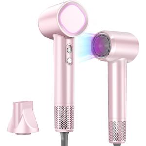 Hair Dryer Ionic, 110,000 RPM Hair Dryers for Women with Ceramic Technology Nozzle for Fast Drying, High Speed Blow Dryer 3-Speed Thermo Control Professional, Low Noise Design for Home Travel Salon (Pink)