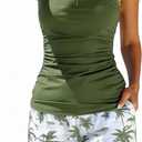 Inno Tankini Swimsuits for Women 2 Piece Bathing Suit Swim Tops and Shorts | Built-in Bra, Tankini Top with Ruched Design, Swim Short with 2 Pockets, Elastic Waistband, Quick-dry, Chlorine-resistance (Green, XXL)
