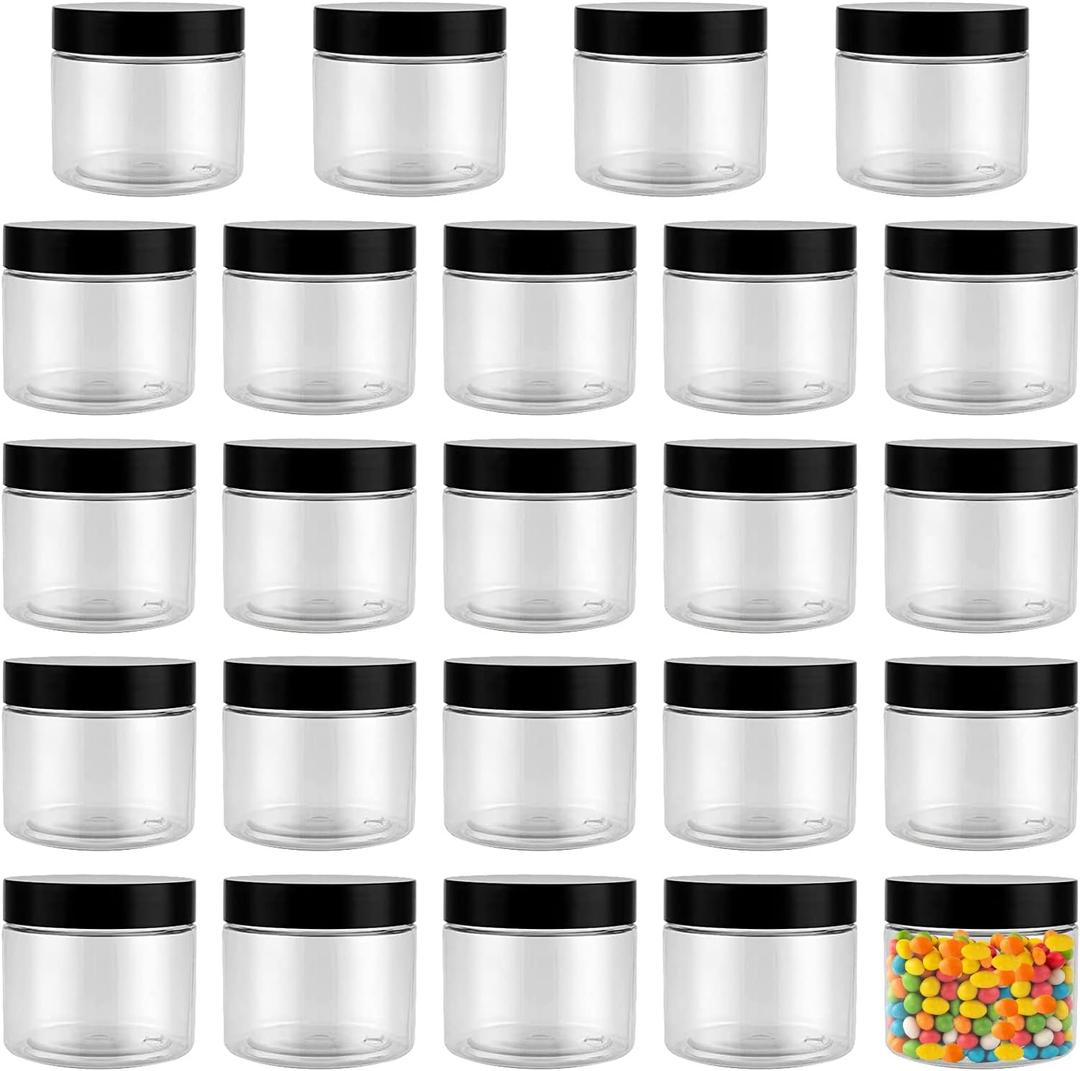 HOIGON 24 Pack 5 Oz Plastic Jars with Lids, 150ml Clear Plastic Storage Jars Containers, Empty Round Jars Wide Mouth Plastic Containers for Crafts, Nuts, Beads, Spices, Beauty Products