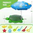 VROGTIK Turtle Sandbox with Lid & Umbrella, 38" Kids Sandbox with Beach Toys Set, Safe Sensory Play Sand Box for Toddlers, Indoor Outdoor Backyard Summer Gift for Ages 3-8, 38.86" x 25.2" x 7.89"