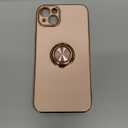 Hython for iPhone 14 Plus Case with Ring Stand [360 Rotatable Ring Holder Magnetic Kickstand] [Support Car Mount] Plated Gold Edge Soft TPU Luxury Shockproof Protective Phone Case Cover, Pink