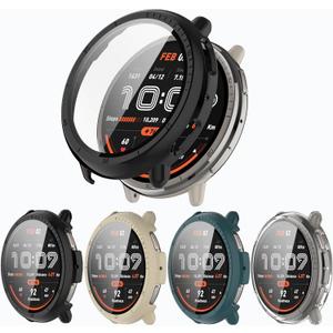 4-Pack Screen Protector Case with Tempered Glass Compitible with Amazfit Active 2 Smart Watch, Hard PC Case Screen Protector Cover Bumper Accessories for Women Men