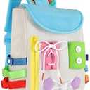 Busy Board - Toddler Backpack with Buckles and Learning Activity Toys - Develop Fine Motor Skills and Basic Life Skills - Learn to Tie Shoes - Children's Travel Toy (Grey)