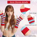 Gvhntk Striped Knee Calf High Socks Fingerless Gloves Red and White Socks Bow Calf High Stockings Long Tube Socks Women (Red)