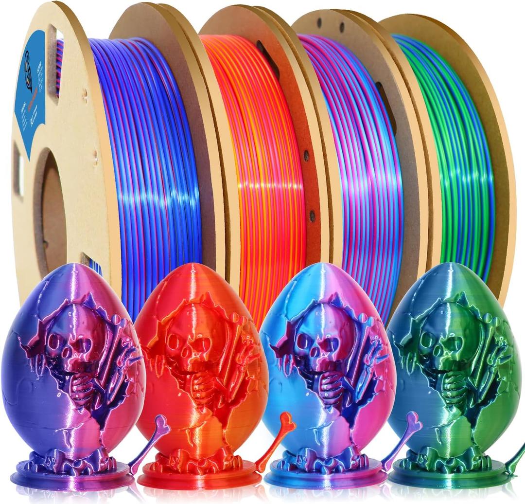 Goto Guard Silk Dual Color Filament Bundle, Rainbow 3D Printer PLA Filament 1.75mm, Silk Coextrusion Multicolor 3D Printing Filament for Most 3D Printer, 200gX 4 Spools