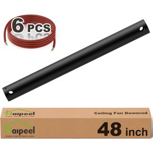 Haipeel 48 Inch Ceiling Fan Downrod, 4 FT Extension Rod with Extended Cord, 1 Inch Diameter Not Threaded Downrod for Ceiling Fan, Heavy Duty Ceiling Fan Accessories (Black)
