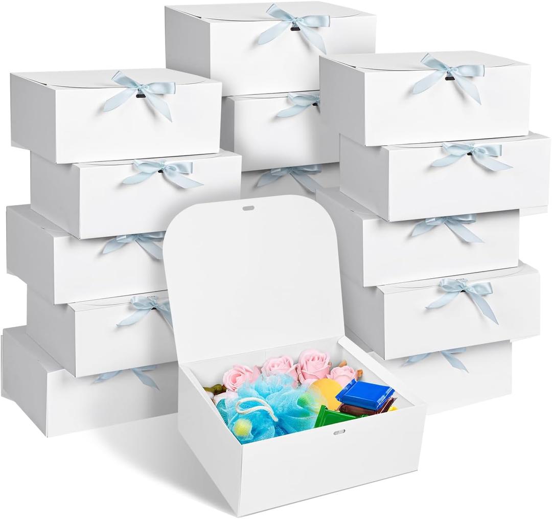 15Pack Gift Boxes with Lids for Presents, 10x8x4 Inch Bridesmaid Proposal Box, White Gift Boxes with Ribbon for Bride Shower, Birthday, Wedding, Party, Graduation Gift