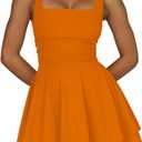 Women's Square Neck Ruffle Hem Mini Dress Ruched Waist Corset Short Party Dresses
