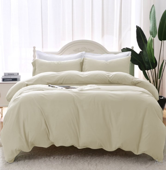 Mildly 3 Pieces Duvet Cover Set, 1 Duvet Cover with Zipper Closure and 2 Pillow Shams (Beige, Full Size)