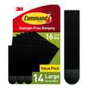 Command Large Picture Hanging Strips, Black, Holds up to 16 lbs, 7-Pairs, Easy to Open Packaging