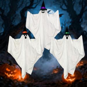 3PCS Hanging Ghosts Halloween Decor 31.5" Indoor Decorations Cute Flying Ghost for Outdoor Yard Patio Porch