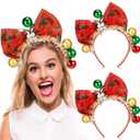Yilloog 2 Pack Funny Christmas Headbands for Women Girl Red Bow Snowflake Headband Sequin Headband with Disco Balls Christmas Gifts Party Accessories for Women Adult (Stylish)