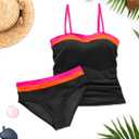Daci Bandeau Tankini Swimsuits for Women - Two Piece Ruched Tummy Control Bathing Suit Strapless Swimwear with Bottom (Black, L)