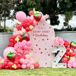 JOGAMS 178Pcs Strawberry Balloon Arch Garland Kit with Pastel Orange Strawberry Foil Red Polka Dot Balloons for Berry First Sweet One Strawberry Theme Birthday Baby Shower Party Decorations for Girls