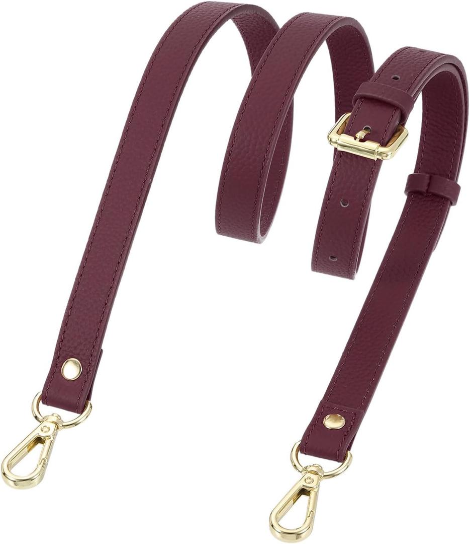 uxcell Genuine Leather Purse Strap, 41.7"-51.2" Adjustable Crossbody Replacement Straps 0.7" Width for Women Handbags Shoulder Bag (Burgundy, Gold Buckle)