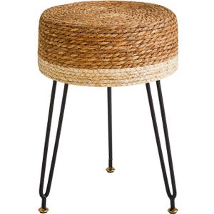 YMYNY Pouf Ottoman, Handmade Natural Water Hyacinth, Pastoral Style Footrest, Footstool with 4 Metal Legs Round Vanity Stool for Bedroom, Hallway, Living Room 12.59"L12.59"W17.71"H White UHBD029W