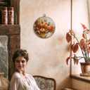 FUGWN Fall Pumpkin Maple Leaf Round Wall Art Decor Framed, Rustic Farmhouse Autumn Harvest Canvas Artwork Prints, Fall Pumpkin Wall Hanging Decorations for Home Bedroom Living Room, 10x10 Inch