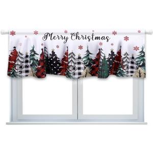 Christmas Window Valance, 54x18 Inch Christmas Tree Snowflake Curtains Valance with Rod Pocket Winter Colorful Doorway Decoration for Kitchen Bathroom Living Room Bedroom