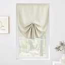 RYB HOME Adjustable Pull Up Small Window Shades, Flax Linen Sticky Adhesive Roman Valance for Kitchen Bathroom, Privacy Protect Curtains for Cafe Door Window, W36 x L55 inches, Natural, 1 Piece