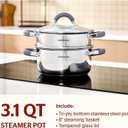 SUNHOUSE 3 Quarts Steamer Pots With Lid, 2-Tier Multipurpose Stainless Steel Steaming Pot Cookware With Stay-Cool Handles, Tri-ply Bottom, Compatible with All Cooktops