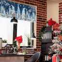 Christmas Gnome Window Valance,Xmas Tree Valances for Kitchen Windows,Winter Snowflakes Branches Rod Pocket Valance Curtain,Dark Blue Short Curtains Window Treatment for Bedroom 54x18in