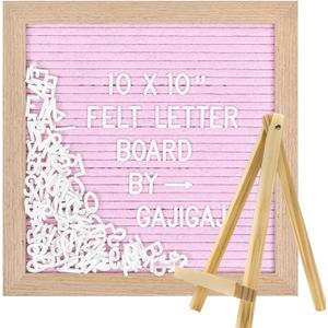 Felt Letter Board with Letters Changeable, Frame Wooden Message Board, Numbers, Symbols & Letters 340 Piece, Tripod Stand, for Baby Announcements, Milestones, Tabletop Decor, Wedding Party Decor (Pink)