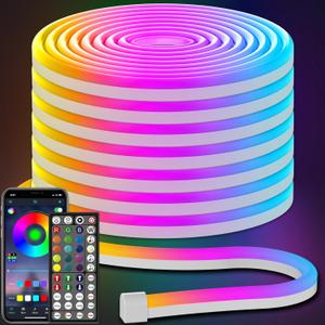 AILBTON 50Ft Neon Rope Lights,Flexible Led Rope Lights Control with App/Remote,Multiple Modes RopeLights,IP65 Outdoor RGB Led Neon Lights NonWater Resistant,Music Sync Gaming Led NeonLight Strip