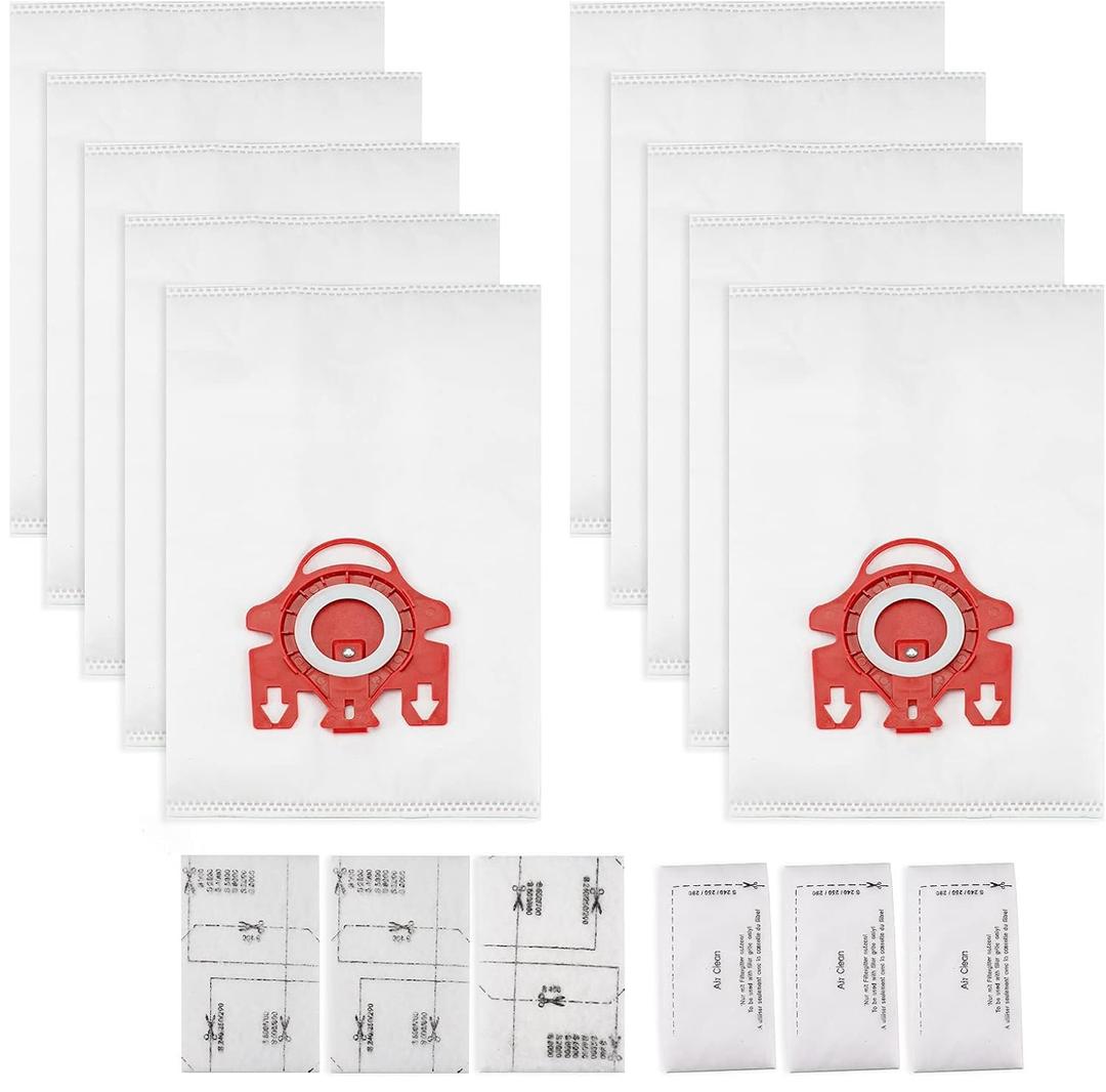 3D Airclean Dust Bags Replacement for Miele FJM Vacuum Compact C2 Compact C1 Complete C1 S241 S290 S300i S500 S700 S4 S6 Series (Pack of 10) with 3 Motor Protection Filters 3 Air.Clean Filters