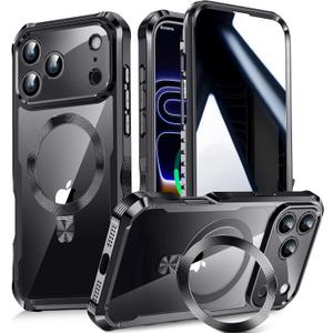 Reukdnv [Built-in Privacy Screen Protector & Invisible Ring Stand] Privacy Case for iPhone 17 Pro Max 6.9'' [Soft Bumper Full Signal] [Compatible with MagSafe] Full-Body Shockproof Clear Case, Black